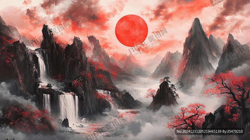 紅日水墨山水