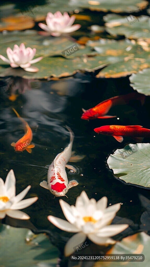 錦鯉戲荷