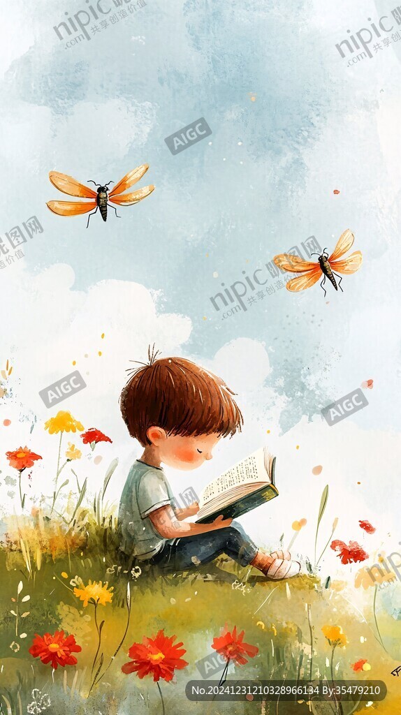 讀書兒童插畫