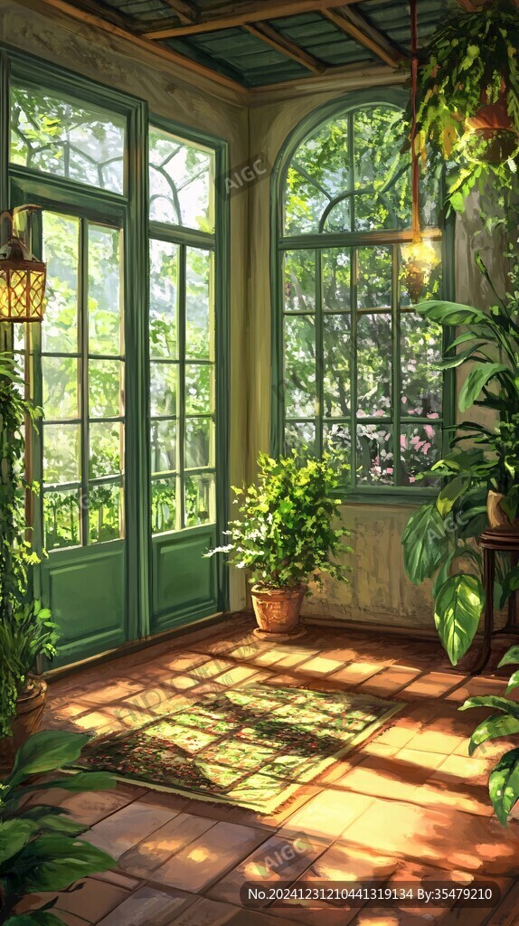 綠植門窗壁紙