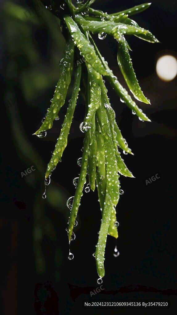 掛著雨珠的刺柏枝