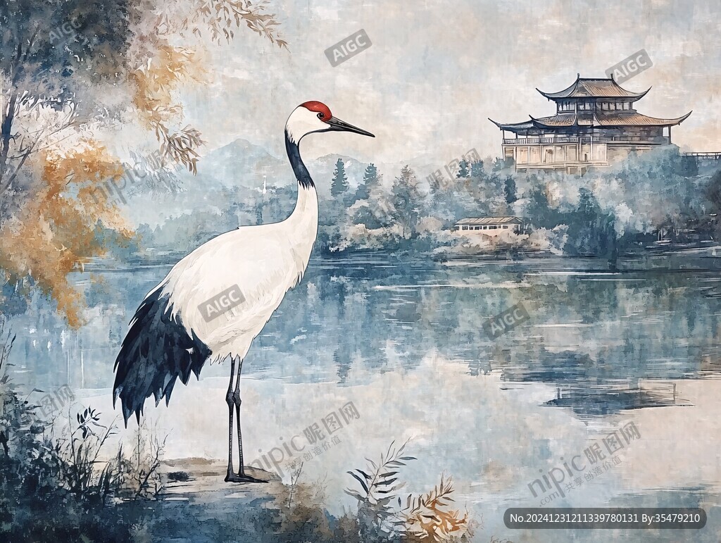 仙鶴油畫