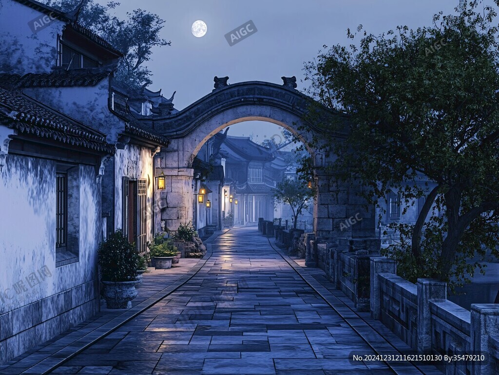 江南古鎮夜景大畫幅
