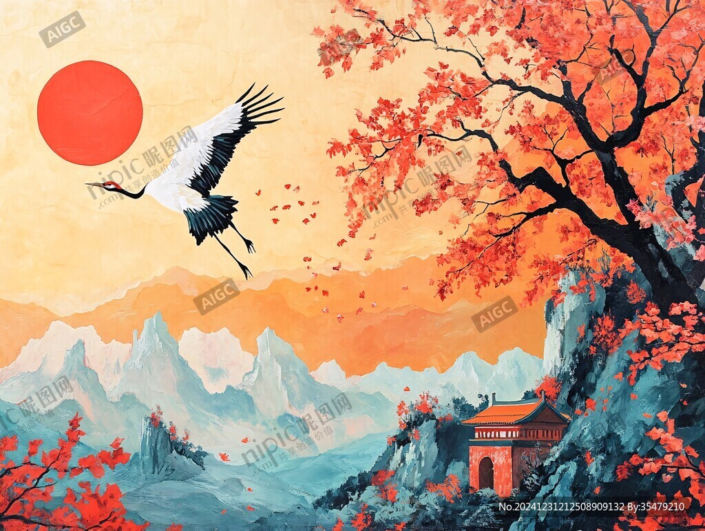 復(fù)古仙鶴聚寶盆山水