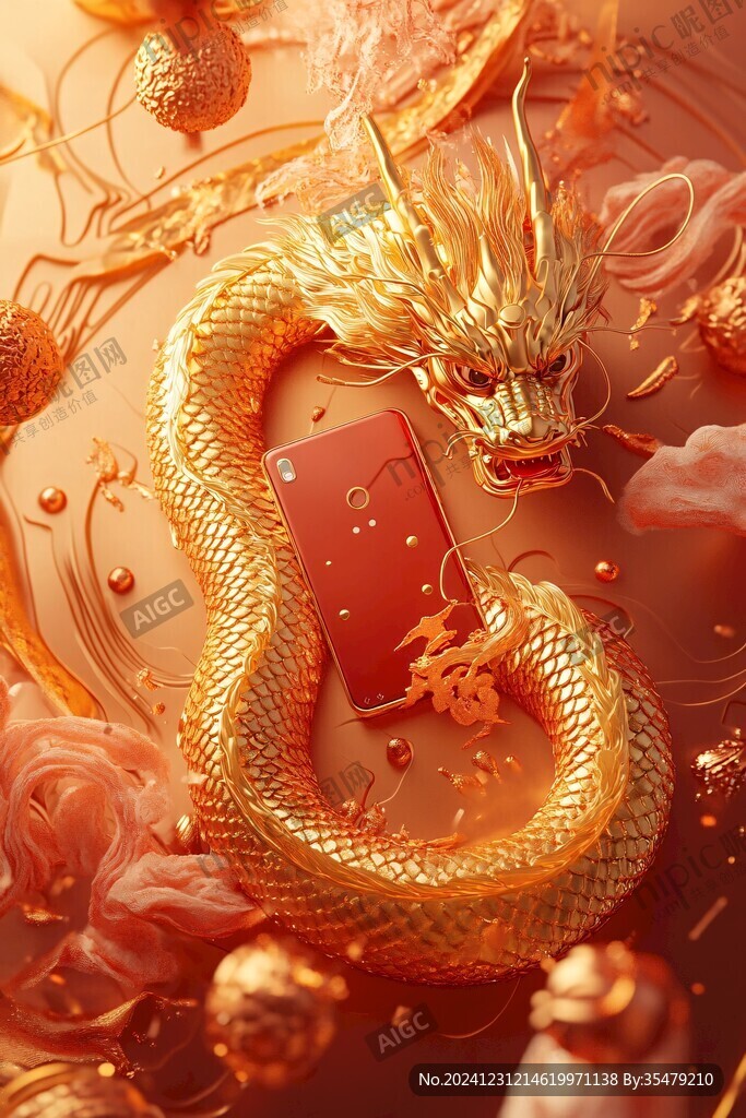 龍年紅金漸變插畫