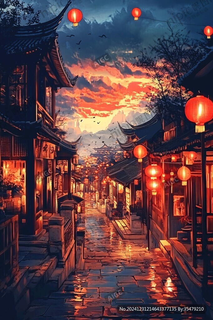 古代街道夜景