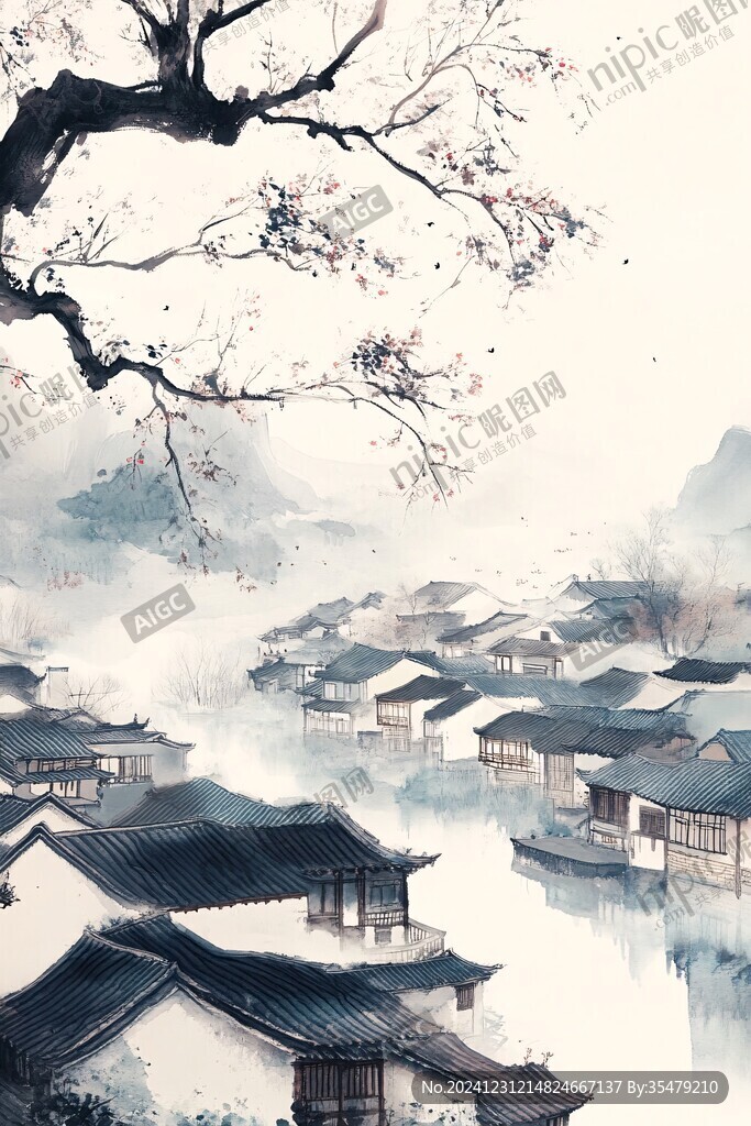 古風秋天景色插畫