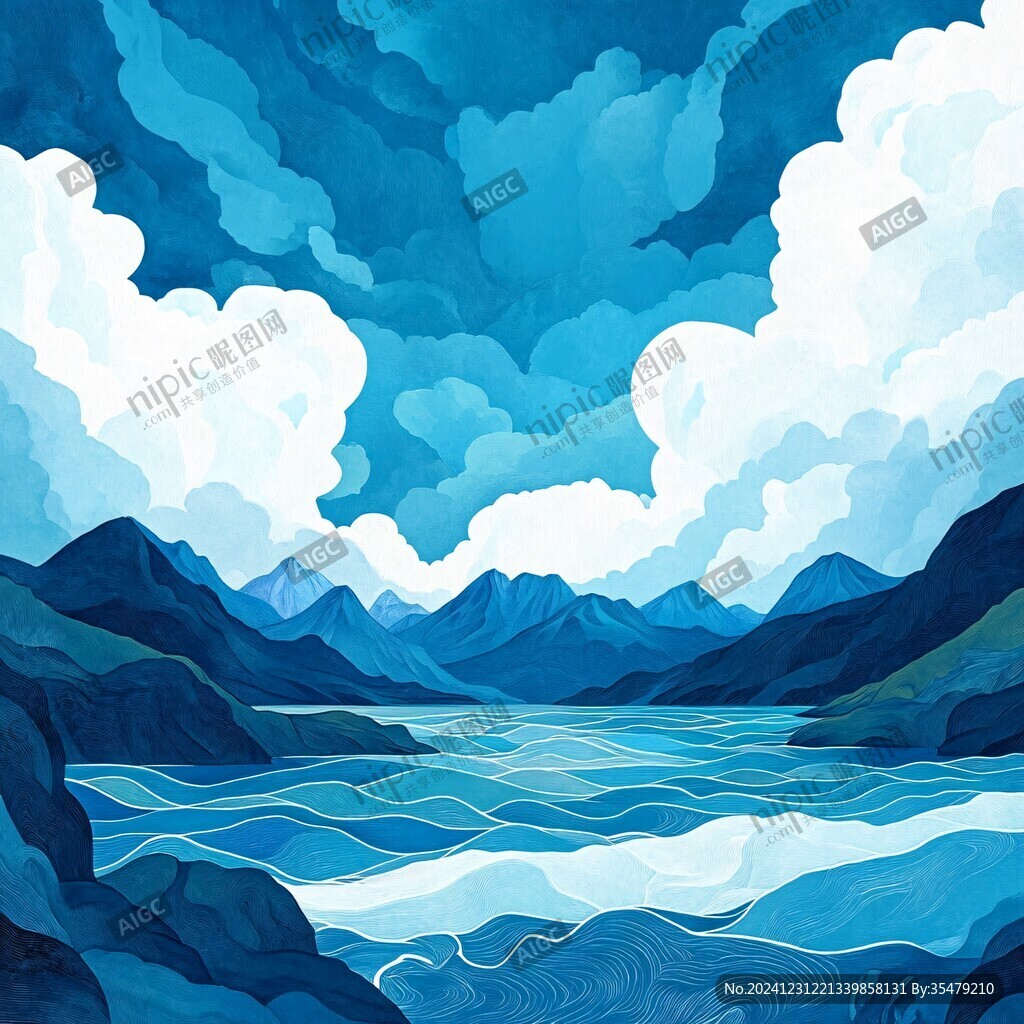 山湖插畫