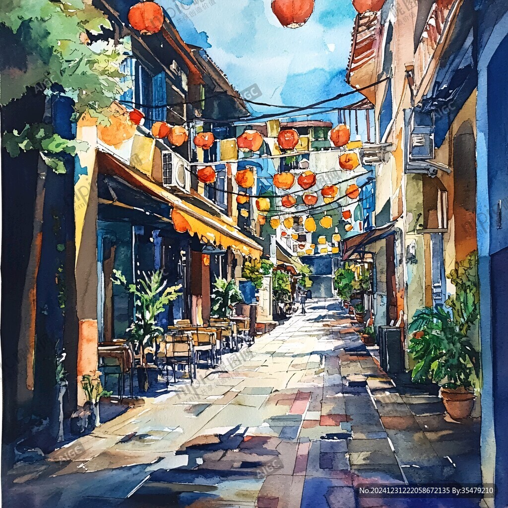 古街水彩畫(huà)