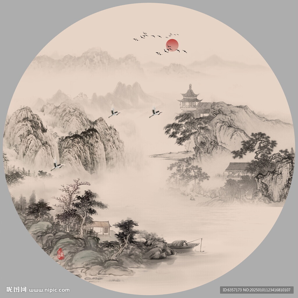圓形水墨畫