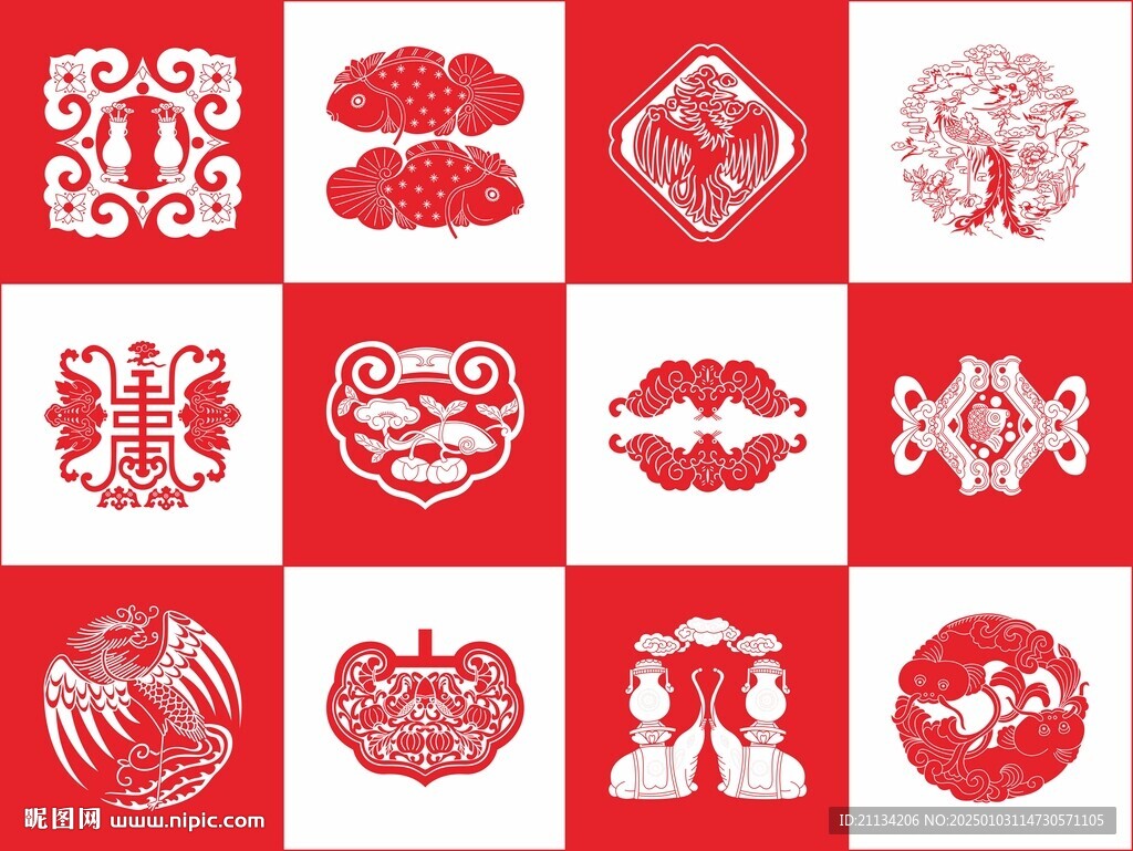 剪紙  窗花  古典花紋素材