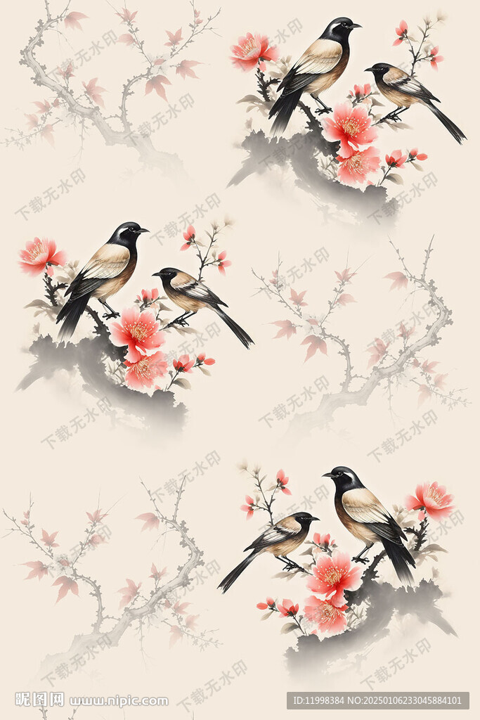中國風(fēng)工筆花鳥印花