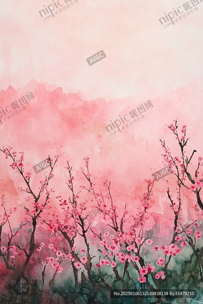 桃花水彩畫