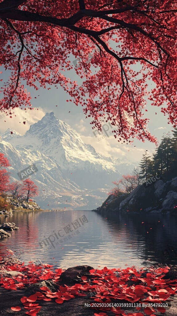 質感紅色山水背景墻