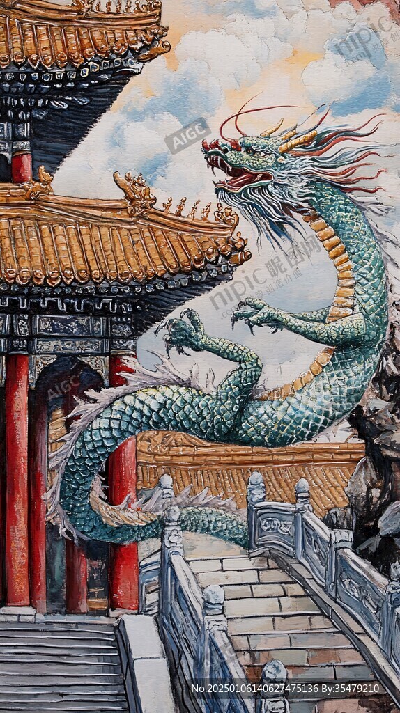手繪龍壁畫