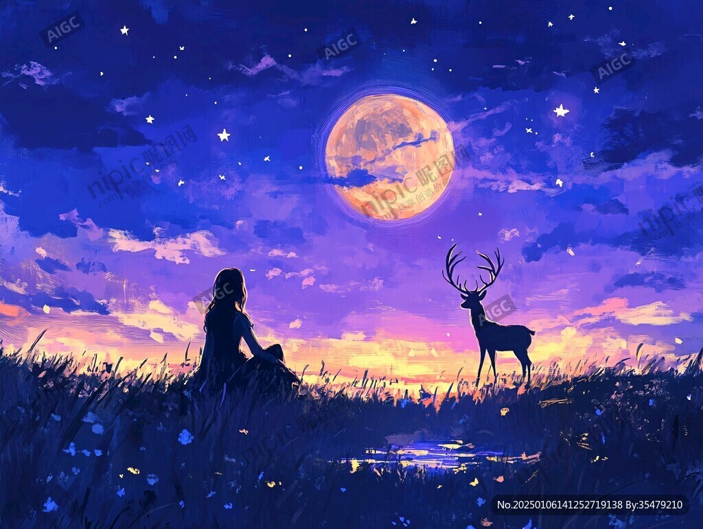 月光插畫月光下