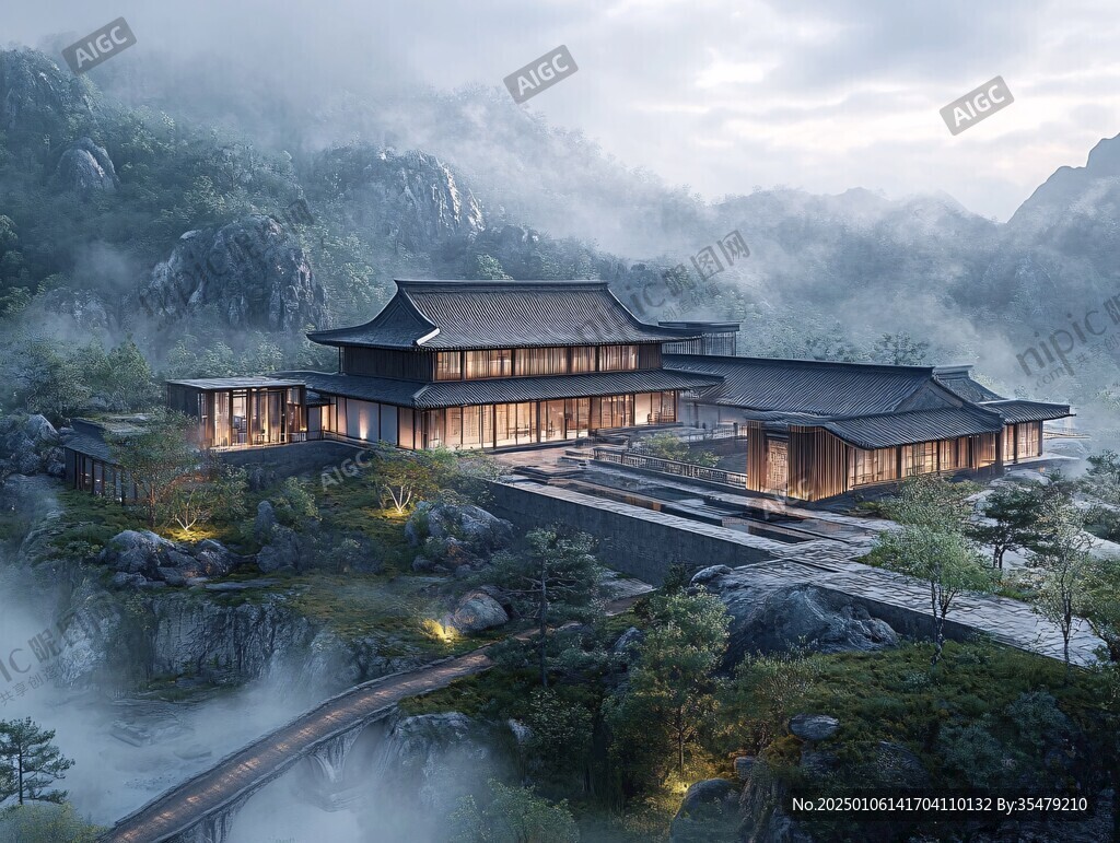 中式園林山莊園林酒店