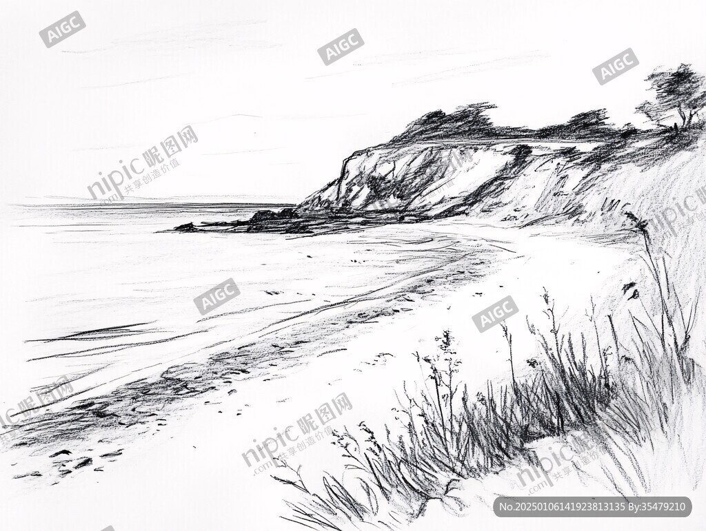 素描海邊