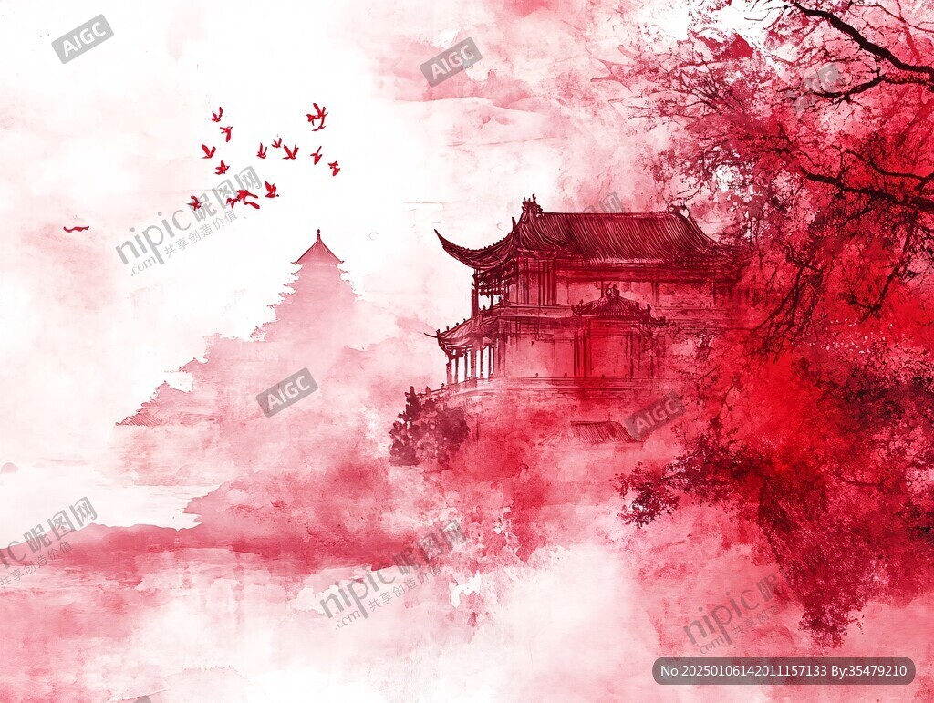 樓閣山水意境畫