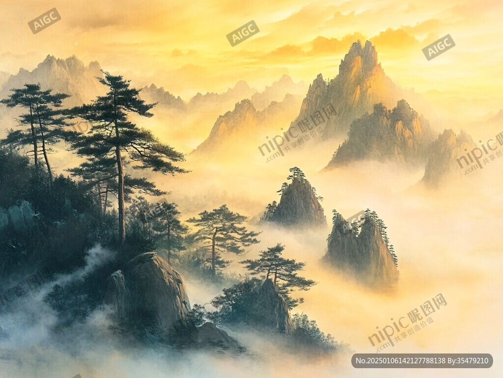 迎客松水墨山
