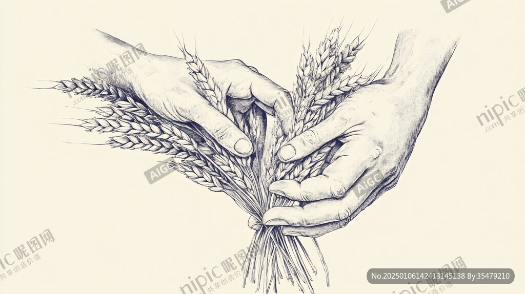 手捧麥穗插畫