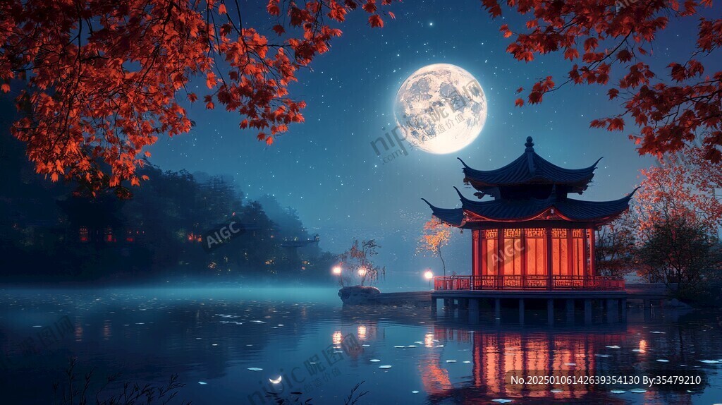中秋涼亭賞月圖