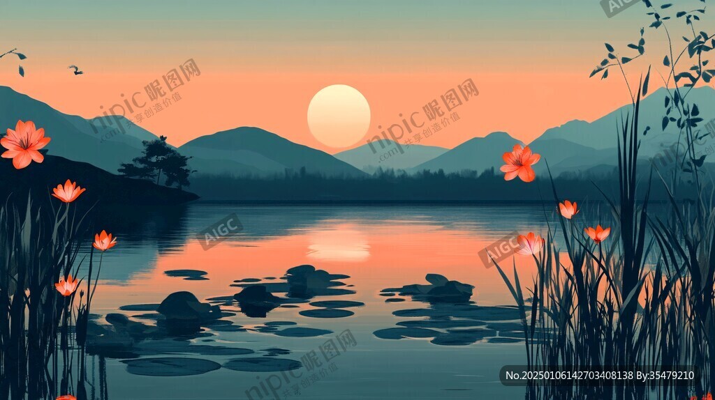 湖泊插畫