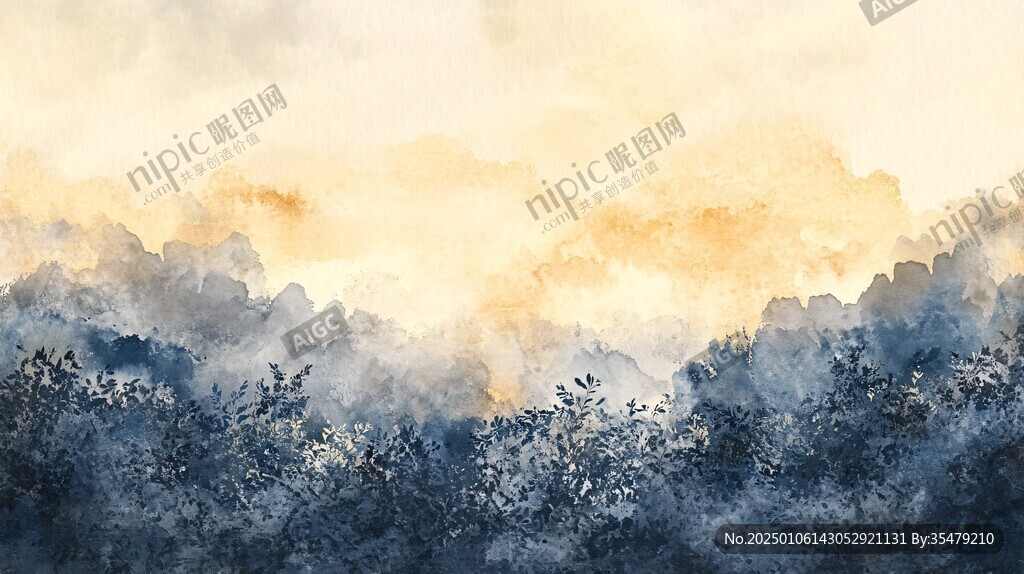 高級水彩朦朧潑墨畫