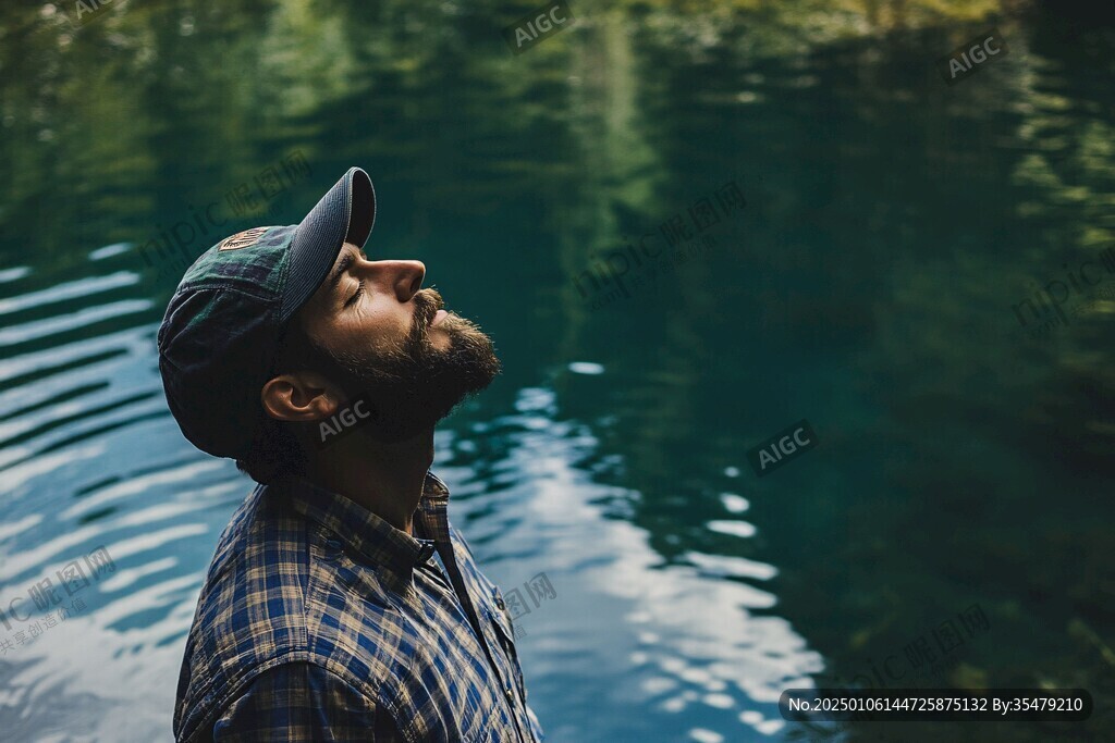 面對湖水