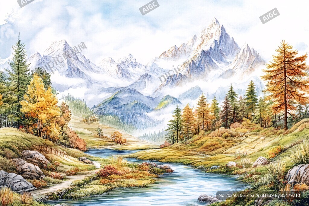 山水畫油畫手繪風景