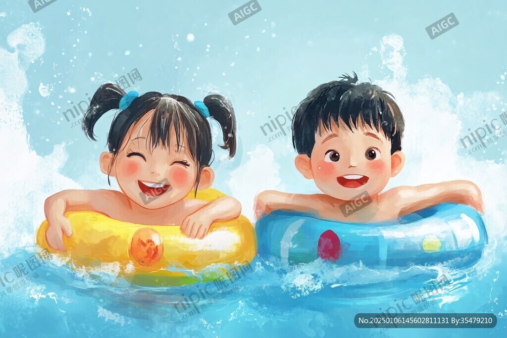 兒童游泳插畫