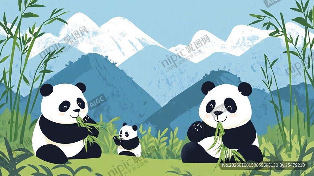 熊貓扁平插畫