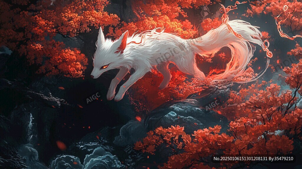 九尾白狐插畫