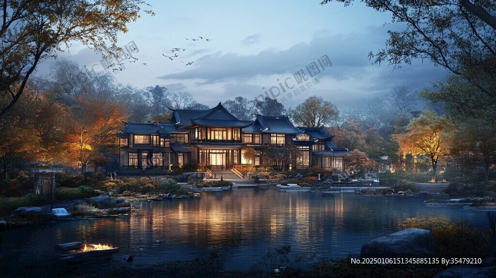 中式別墅湖景洋房府邸