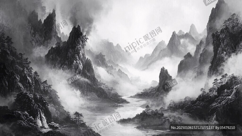 意境巨幅水墨山