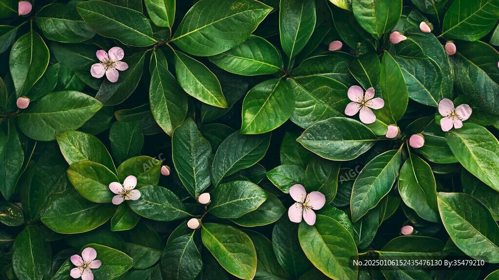 綠葉白花壁紙