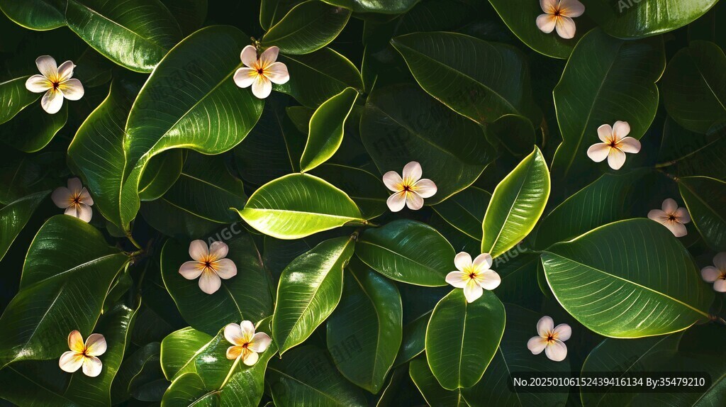 綠葉白花壁紙