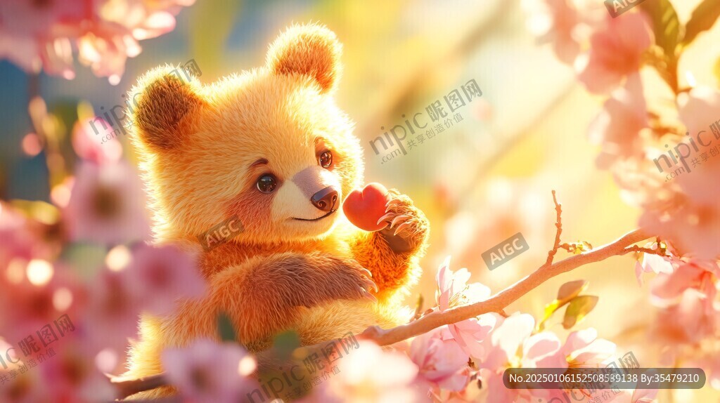 花朵下的熊