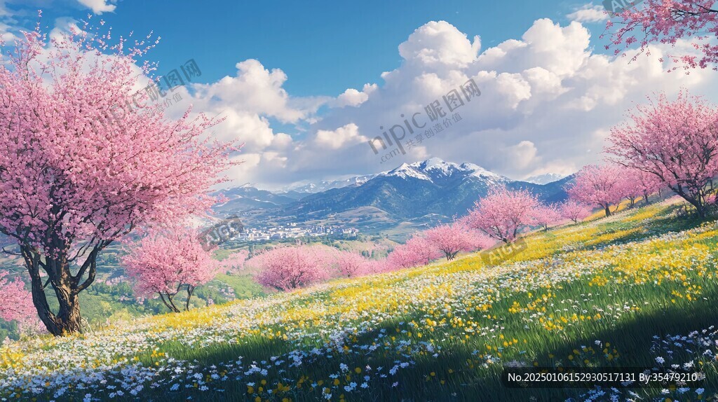 唯美夢幻花田場景