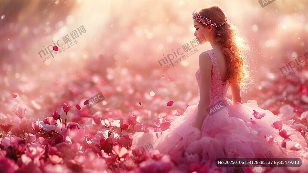 唯美花兒女神背影
