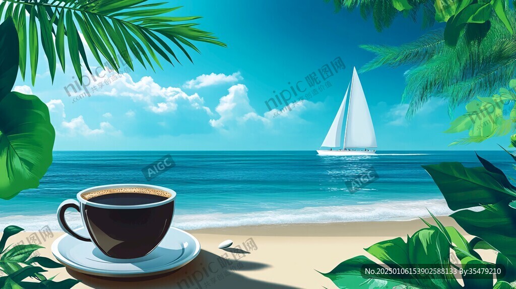 手繪海邊風(fēng)景