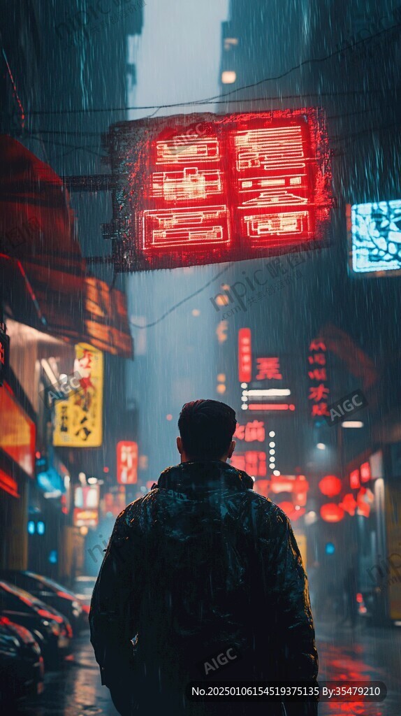 夜晚雨中行走的人