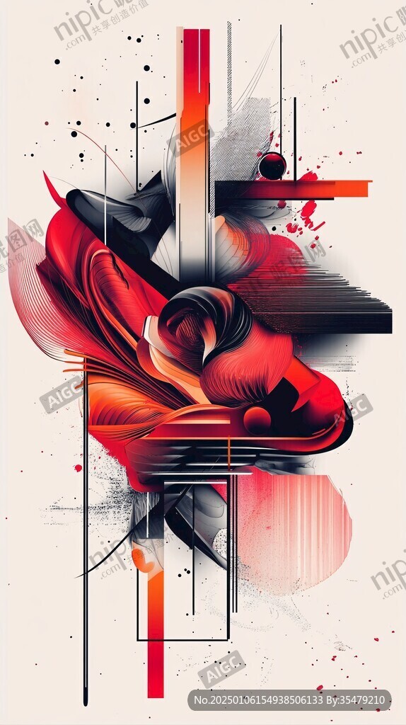 動感線條紅黑色抽象畫