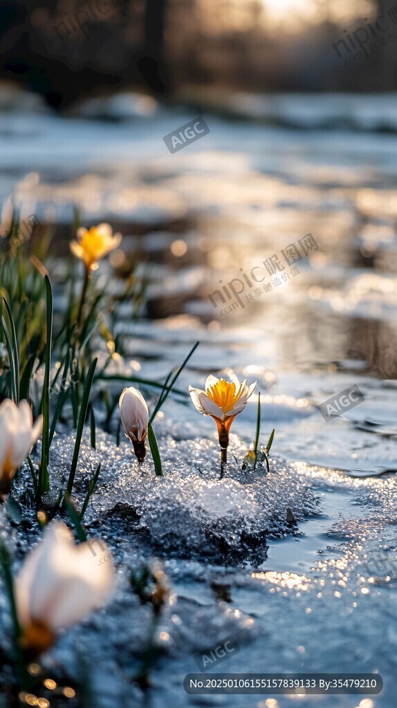 融雪中的鮮花