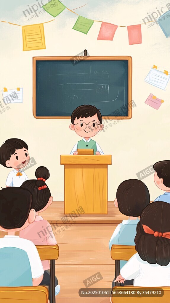 男孩講課插畫