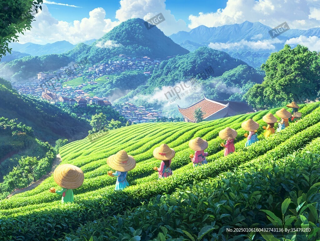 茶園風(fēng)光插畫(huà)