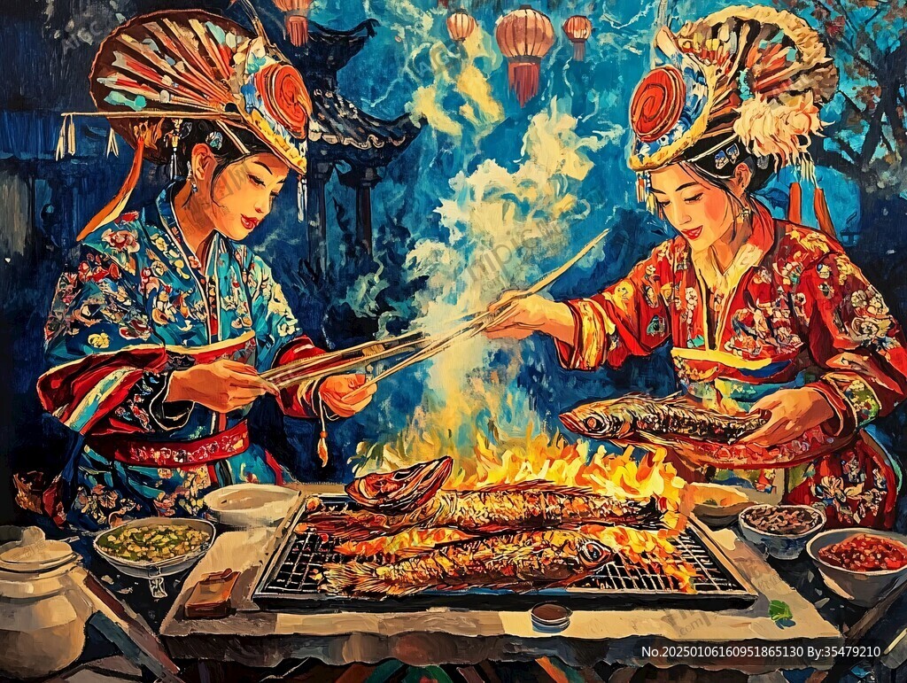 烤魚壁畫