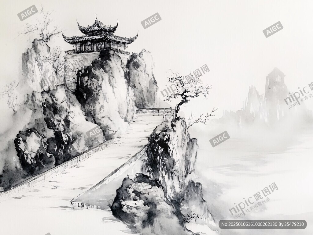 樓閣山水意境畫