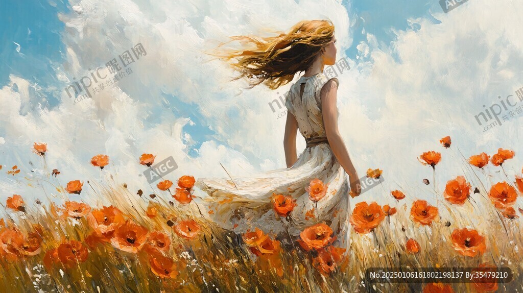 唯美花兒女神背影
