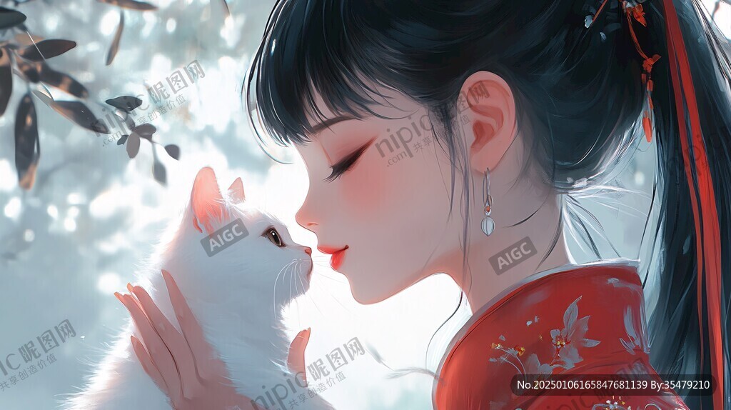 擼貓少女插畫